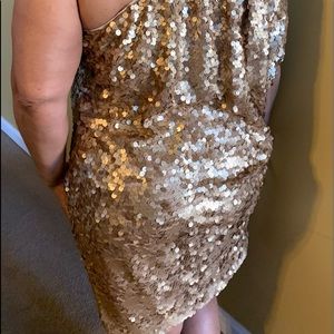 Gold sequin mini dress one shoulder